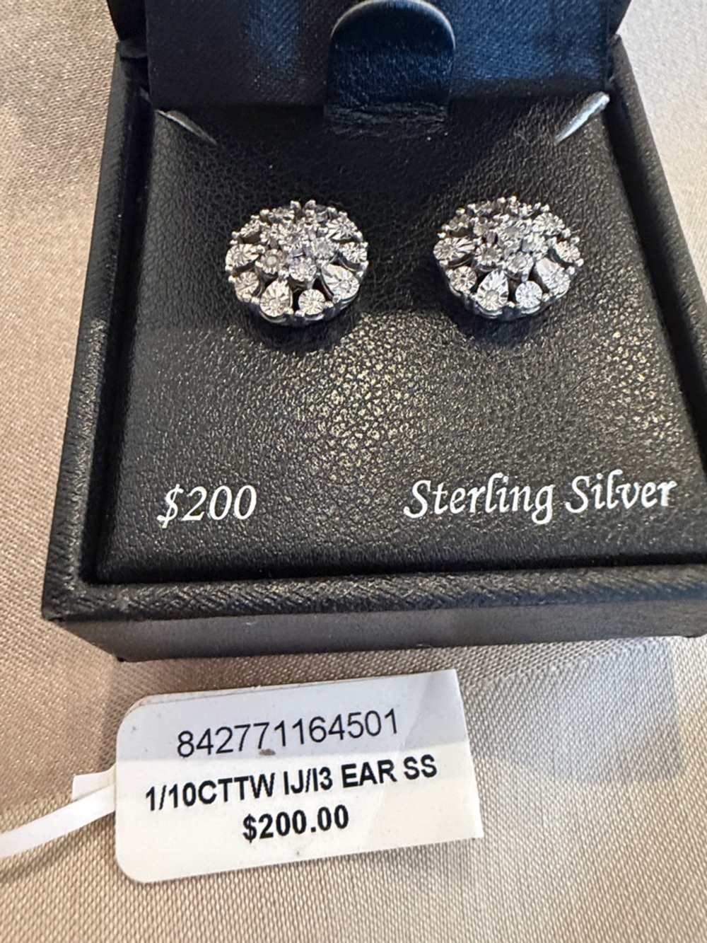 Sterling Silver White Crystal Floral Stud Earrings